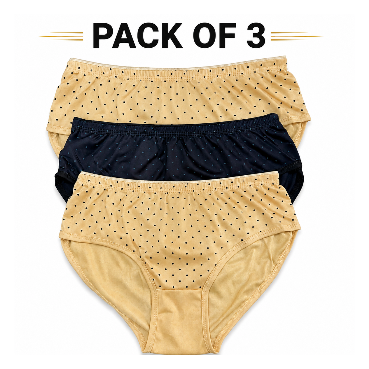 Pack of 3 Women Cotton Underwear Panties – Soft Printed Briefs Panties Underwear For Girls Skin & Black