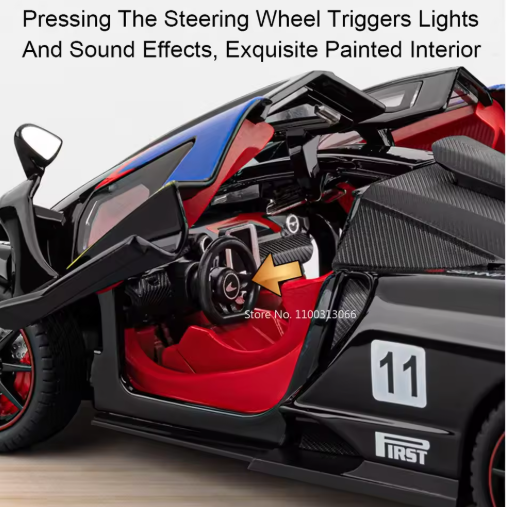 1:24 McLaren Senna Alloy Diecast Model – Metal Body, Light & Sound, Pull Back, Openable Doors, Hypercar Toy view 3