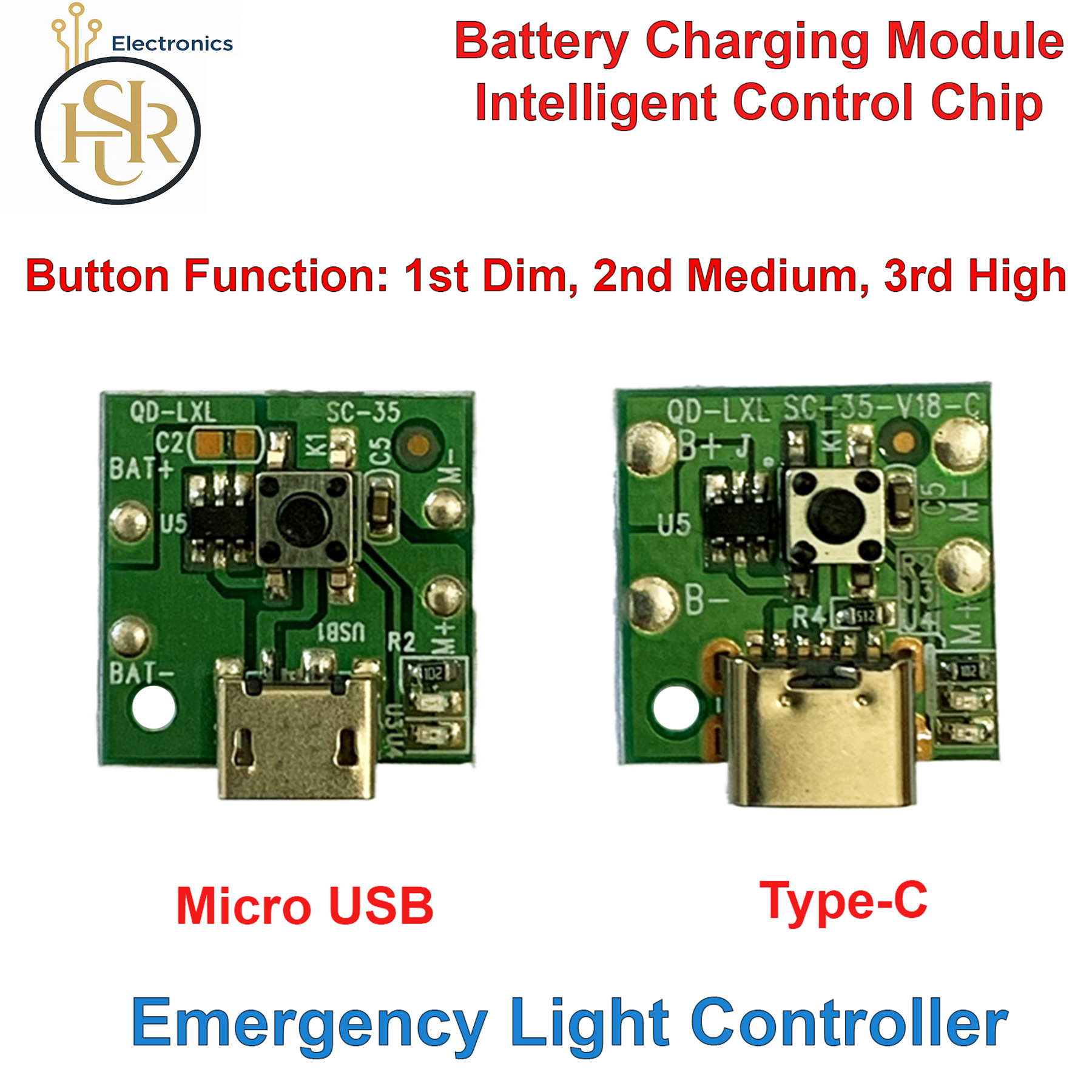 (Pack Of 2/5) Torch Light Emergency Light Controller And Battery Charging Module Micro USB & Type-C (Without Connected Wires) price in Pakistan