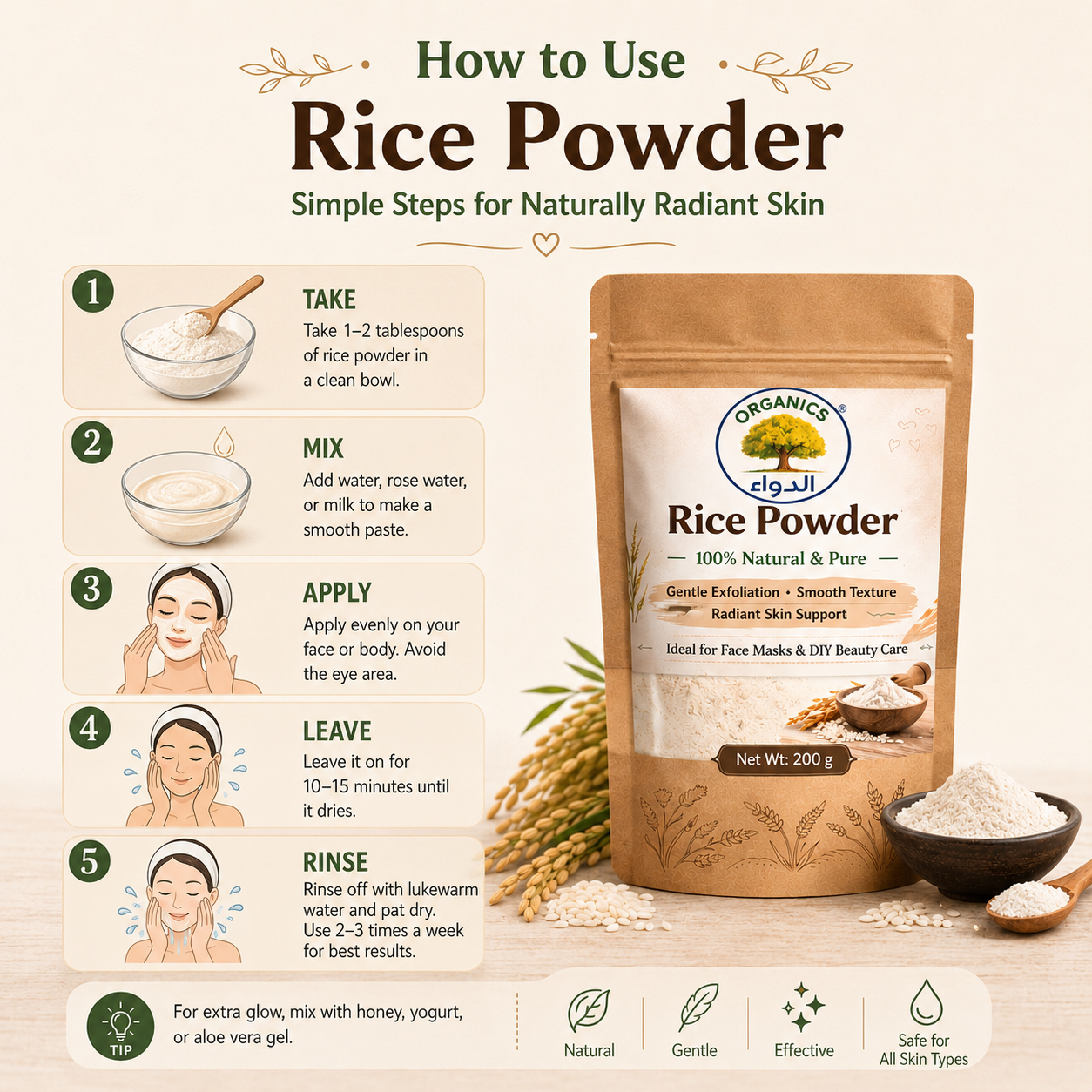 Pure Rice Powder 200g | 100% Natural Skin Care Powder | Gentle Exfoliation & Skin Brightening | DIY Face Mask for Smooth Radiant Glow