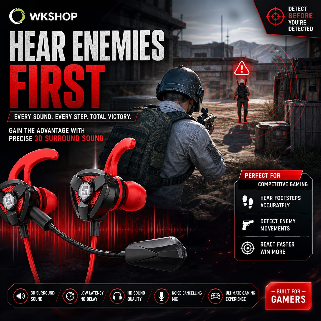 Gaming Handsfree For PUBG Free Fire Call Of Duty Mobile | Noise Cancelling Mic | Deep Bass HD Stereo Sound | Low Latency Wired Gaming Earphones | 3.5mm & Type-C Jack Gaming Headset For Android lPhone PC Laptop PS4 PS5 Xbox Tablet | Gaming Earbuds With Mic