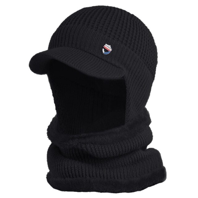 Men Winter 2pcs Set Visor Brim Earflap 
