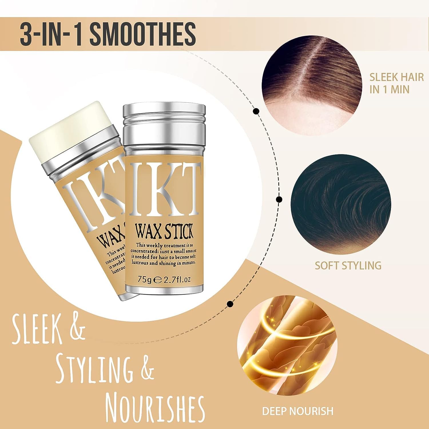 Hair Wax Stick,Professional Strong Hold Hair Styling Gel,Slick Stick Hair Pomade for Flyaways and Edge Frizz Hair,Non-greasy Long Lasting Gels Hair Cares Make Broken Hair Look Neat & Tidy 75 gram