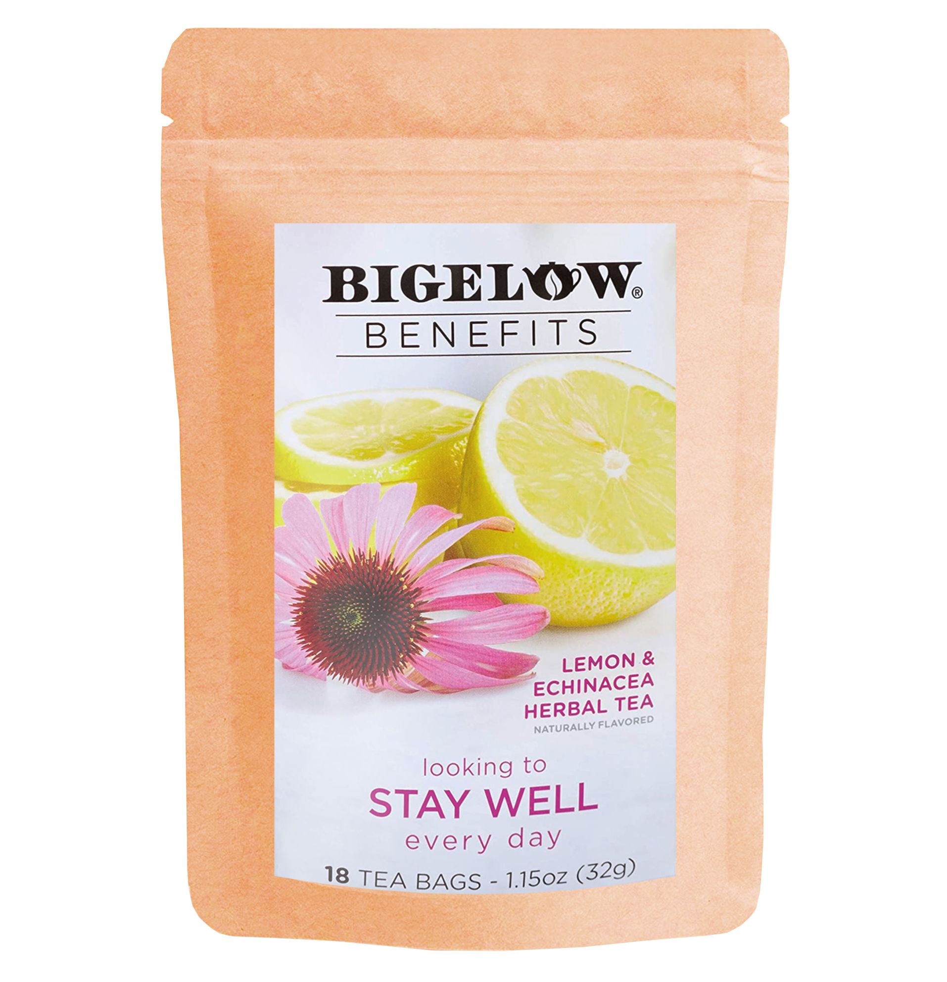 Bigelow Benefits Stay Well Lemon And Echinacea Herbal Tea Bags, 18