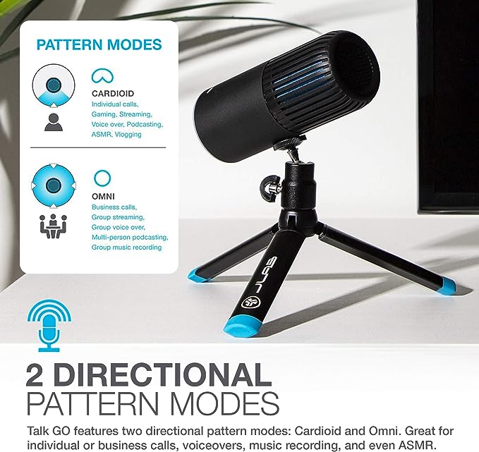 JLab Talk USB Microphone - 4 Pattern Modes, 96kHz/24bit Recording For Podcasting & Streaming