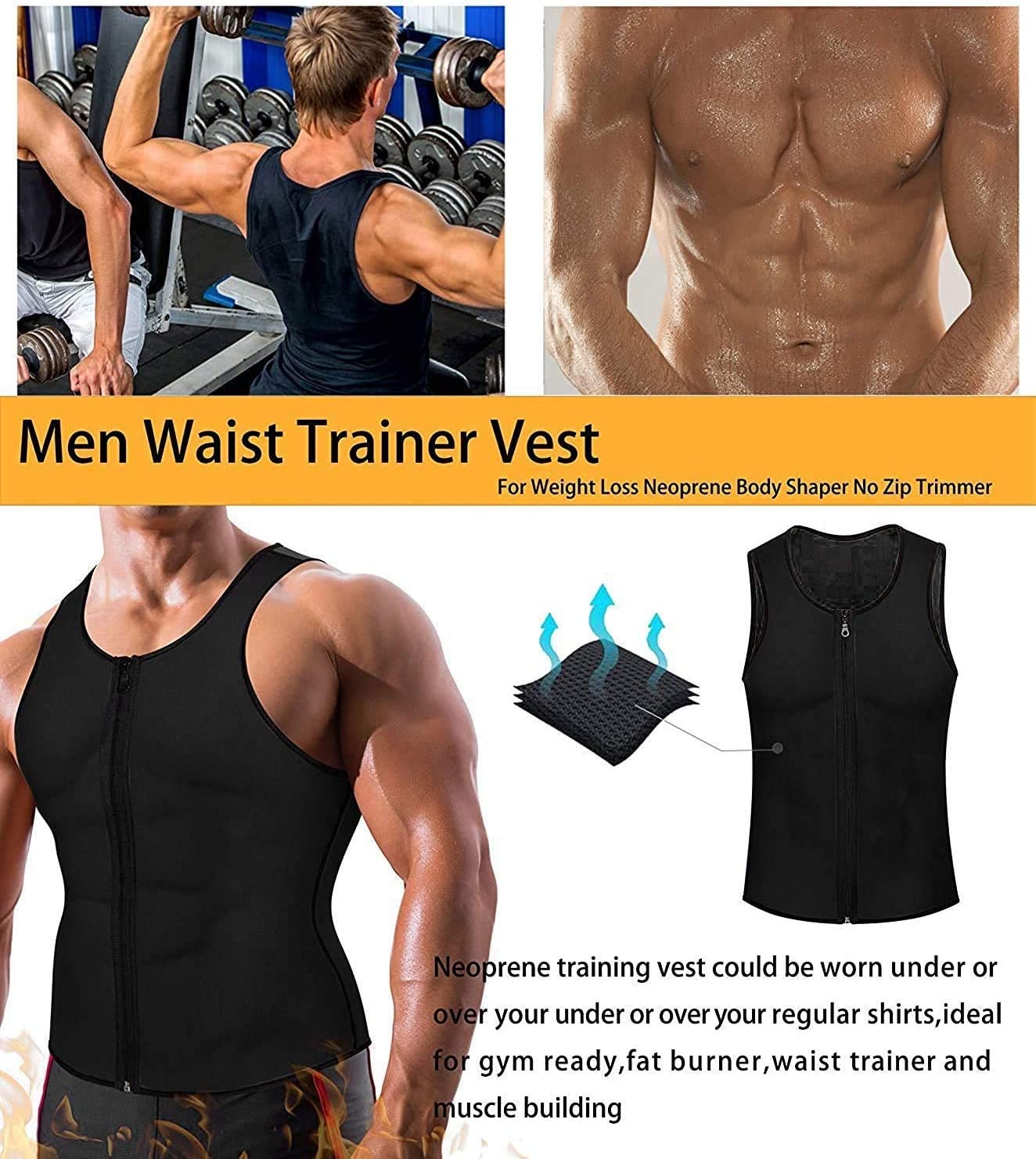 Men's Sauna Sweat Slimming Vest Zip Suit Neoprene Corset