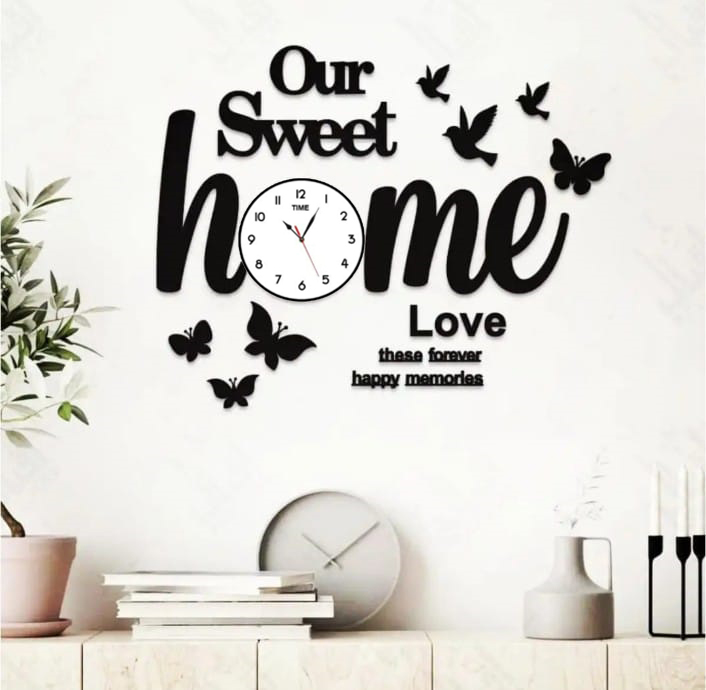 Our Sweet Home Large Wall Clock Modern Design 3D Wall Clock Home Decor Living Room Quartz Wall Clock
