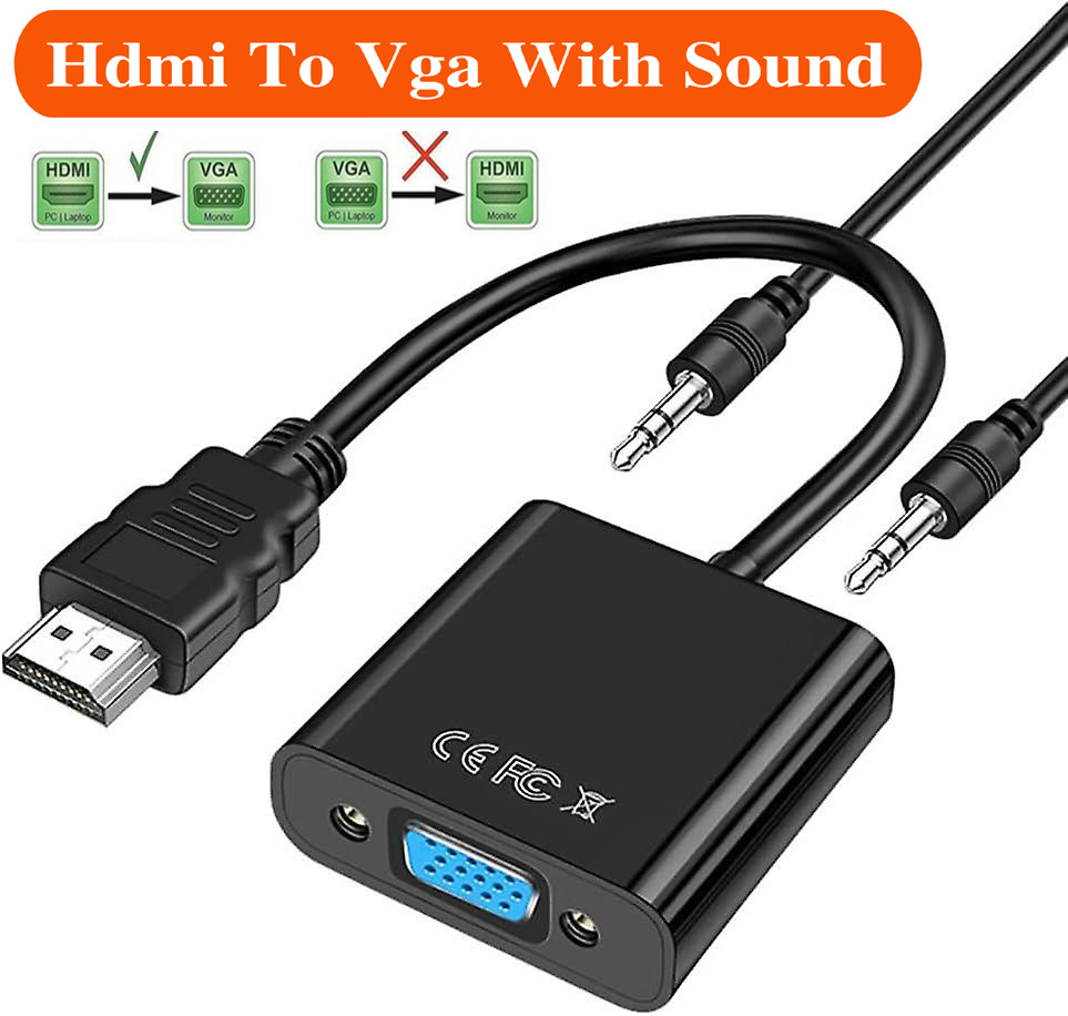 Hdmi To Vga Converter With Sound / Hdmi to Vga with Audio Port and audio Cable