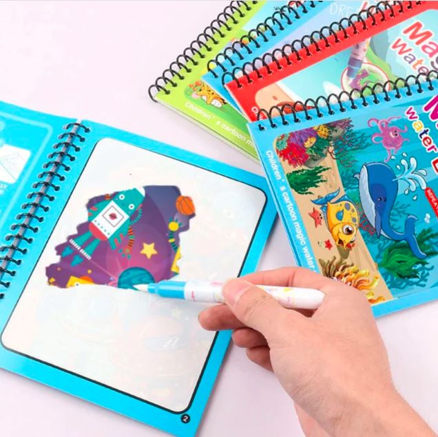 Magic Water Drawing Book for Kids - Reusable Coloring Book with Pen, Educational Sensory Toys for Early Learning, Mess-Free Travel Activity for Toddlers Ages 1-3, 2-4, 3-5 (1 Book + 1 Pen)