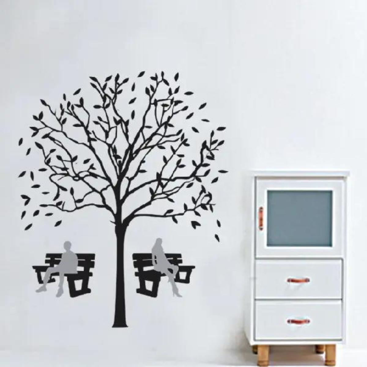 Autumn Hope Benches Under Tree Wall Sticker Floral Wall Paper PVC