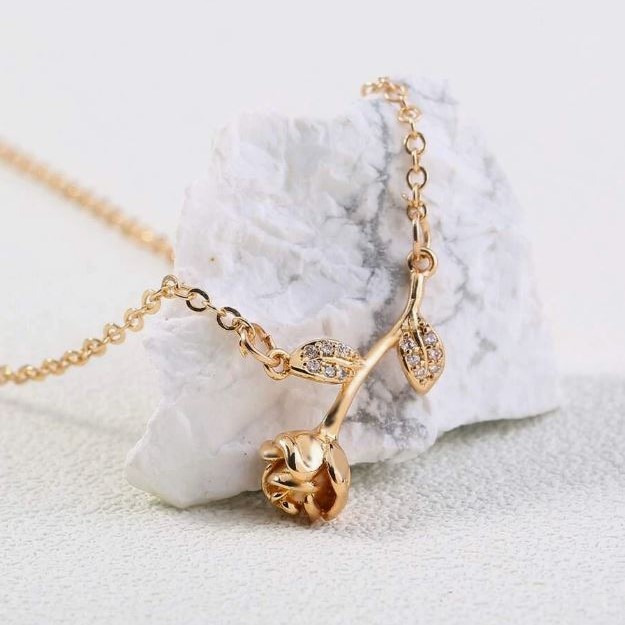 Rose Charm Stainless Steel Necklace Drop Pendant for Girls & Women's | 925 Gold Rose Romantic Jewelry