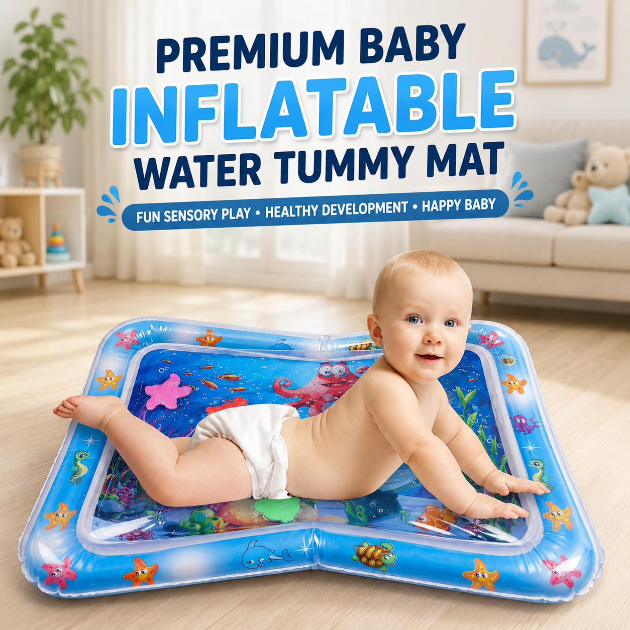 Premium Baby Inflatable Water Tummy Time Mat | Sensory Water Play Mat for Babies