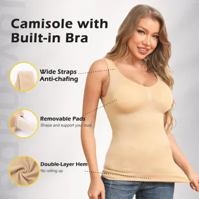 Women's Camisole Tank Top with Built in Bra Compression Tank Body Cami  Shaper (White, Large) 