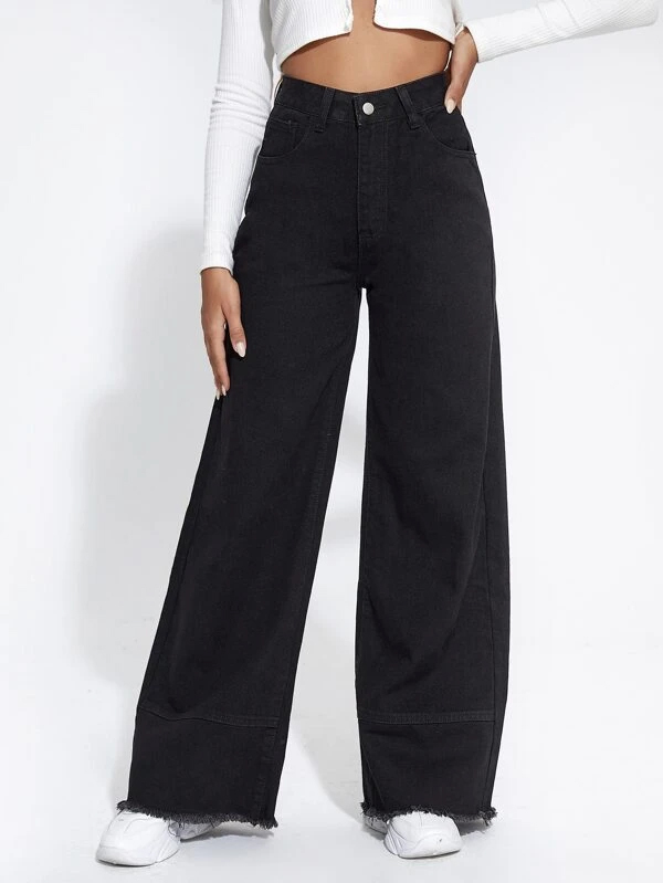 Women's Black High-Waist Wide Leg Jeans