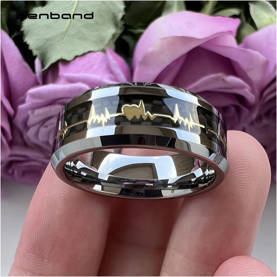 Men Jewelry Red Blue Black Dragon ECG Inlay Comfort Fit Stainless Steel Rings For Wedding Wide 8mm