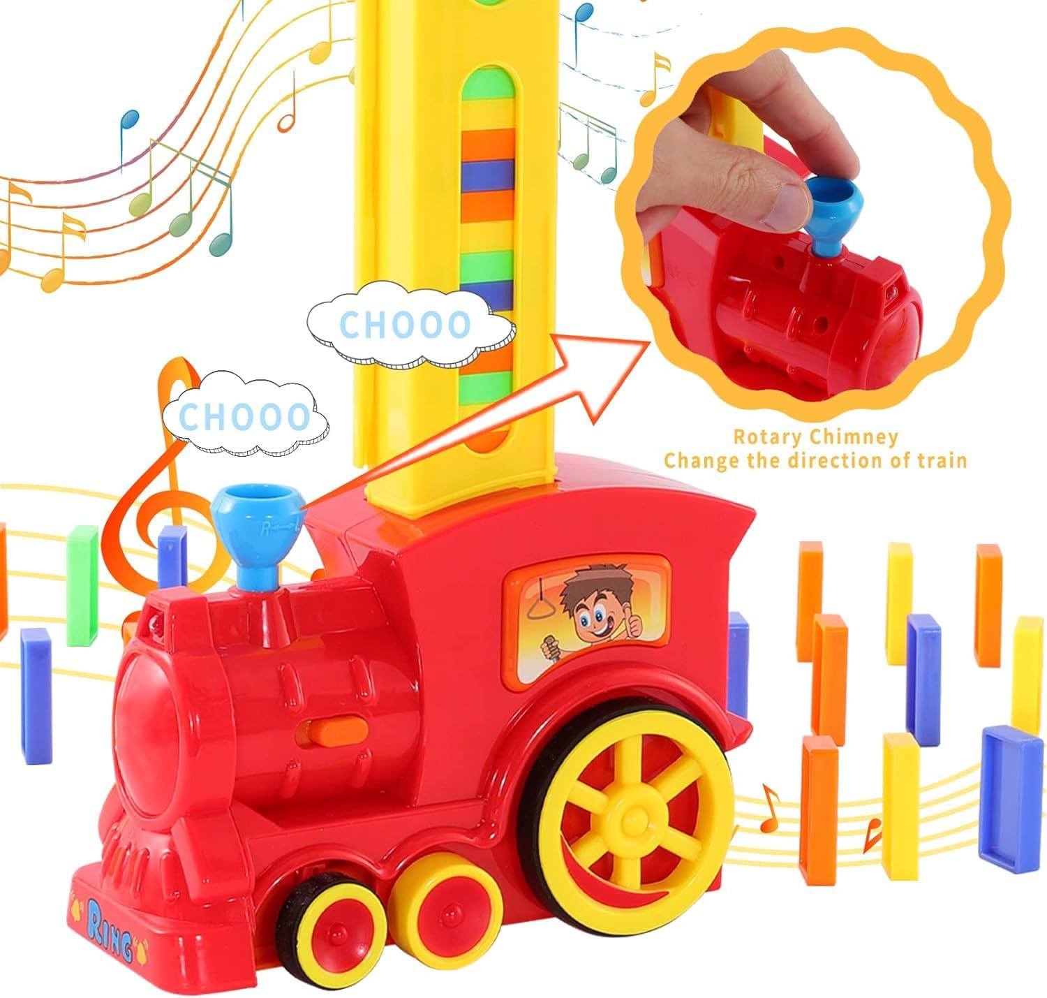Automatic domino train Brick Laying Toy Train Domino Train Set with 60 PCS Domino Blocks toy for kids DIY Educational Toys For Children Fun and Colorful Train Engine With Light Sound Children's Toys