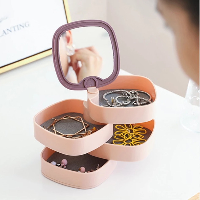 360° Rotating Jewelry Storage Box with Mirror 4 Layers Portable Travel  Jewellery Holder 4 in 1 Rotatable Jewelary Box Organizer - Beautiful Low  Cost, Cheap, Portable Travel Jewellery Holder - Necklaces, Bracelets,  Rings, Earrings - 2 Colors Available