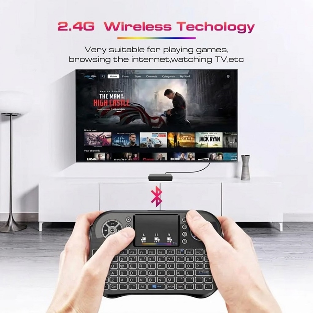 【Rechargeable】 RGB Mini 2.4GHz Wireless + Bluetooth Keyboard (Dual Mode) Support Air Touchpad Mouse Compatible with Android TV Box, Smart TV, PC, Mobile Phone, With USB Dongle by Al-Buraq Tech Zone