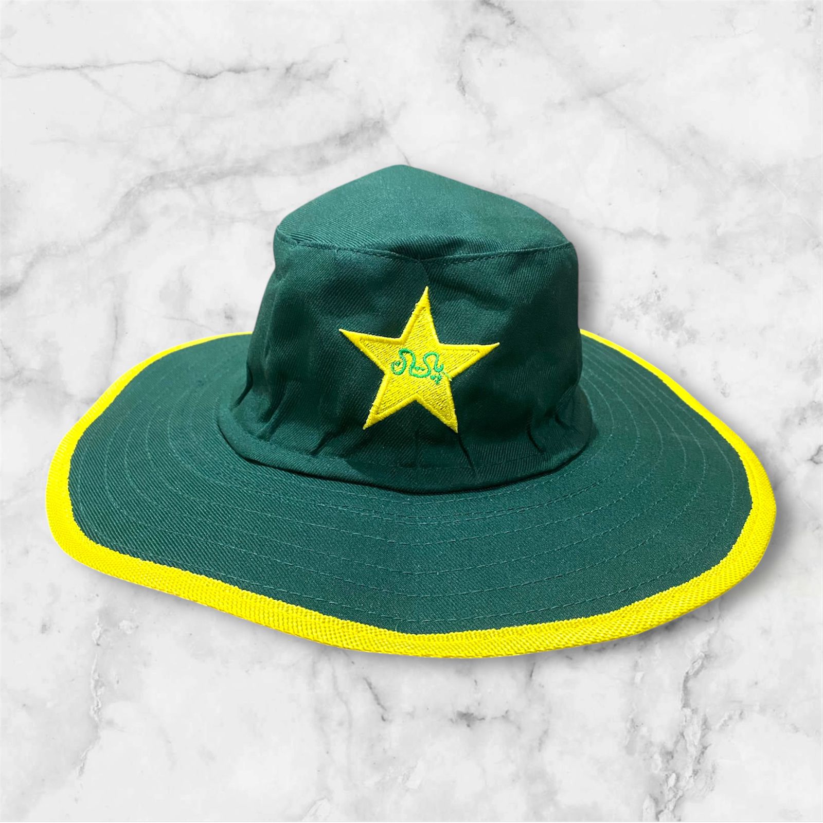 White Cricket Hat for Men Round | Sun Protection Cricket Hat Cap with Pakistan Star Logo | Lightweight Cricket Hat for Outdoor Sports & Training