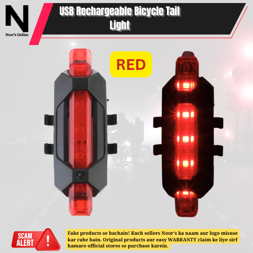 Noor’s USB Rechargeable Bicycle Tail Light  Waterproof LED Bike Rear Safety Warning Light for Bicycle & Motorcycle Cycling Accessories