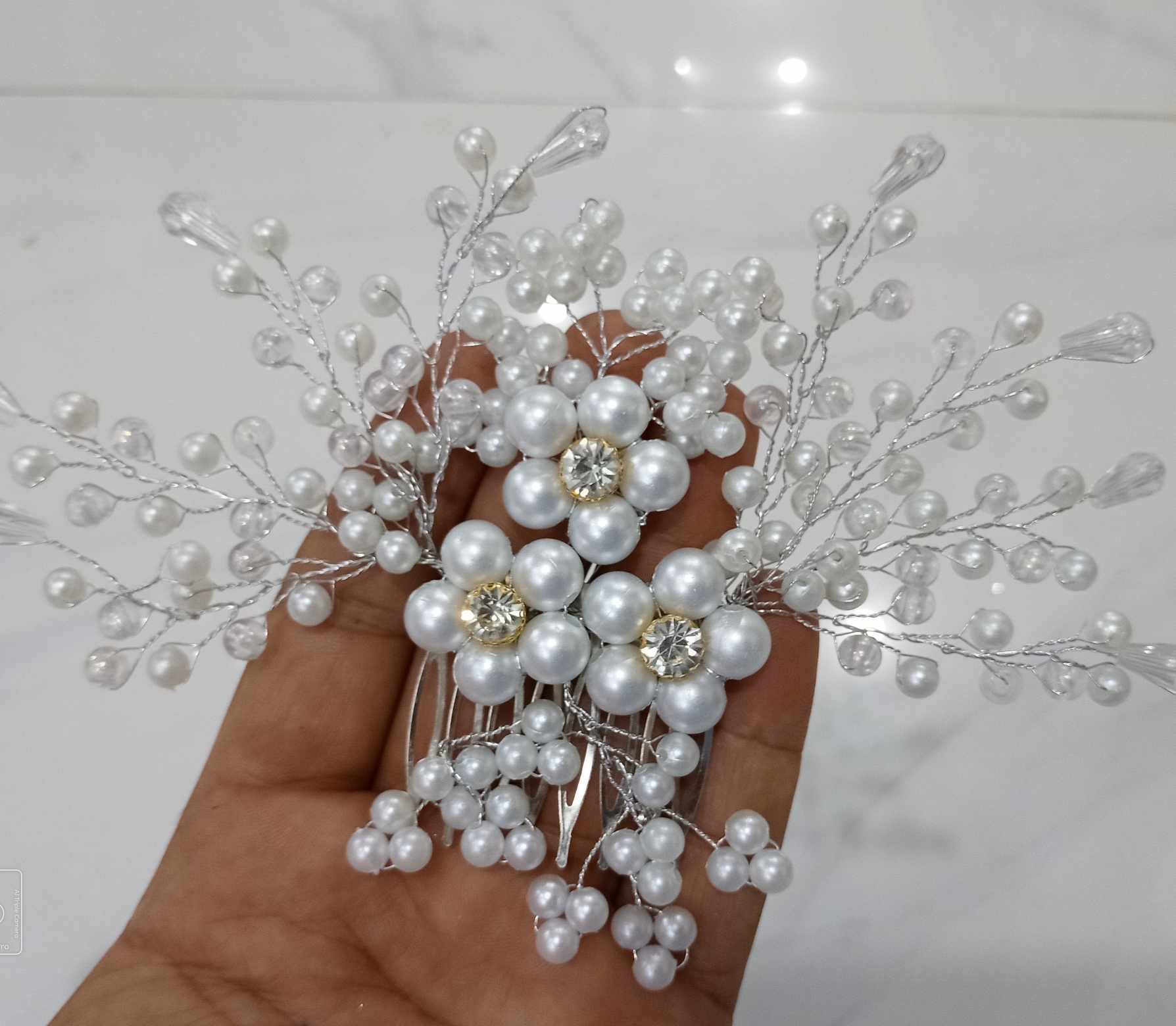 Bridal Wedding Hair Comb For Women Handmade Crystal Flower Design With Pearl Detailing Hair Accessory