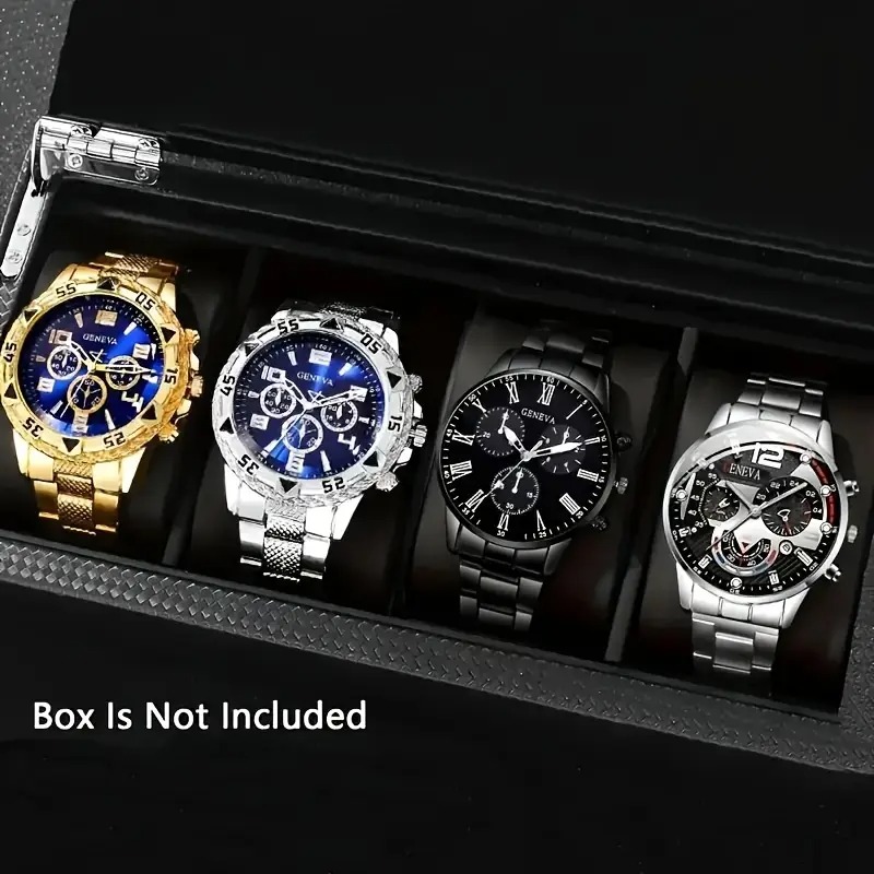 4pcs New Vintage Luxury Men's Quartz Watch Set Suitable for Various Occasions