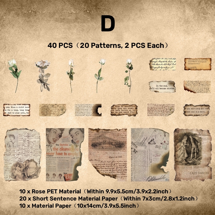 RHS Online 40PCS Old Burn Series Vintage Material Paper Package DIY ...