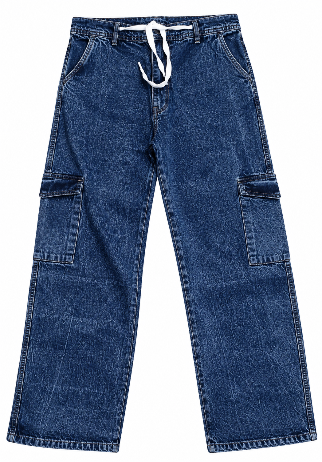 Blue Random Wash Cargo Baggy Jeans for Men