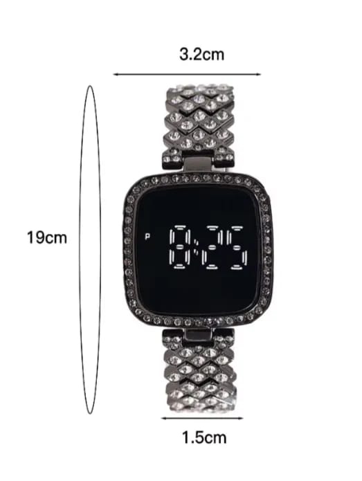 Full Diamond Touch Screen LED Watch Steel Chain with Diamonds Ladies Watches for Female Women Girls