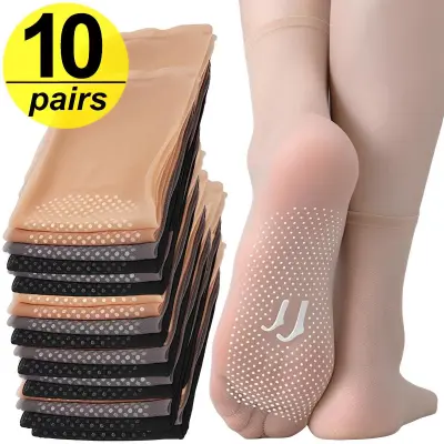 10Pairs Spring Summer Women Socks Velvet Thin Silk Socks Non-Slip