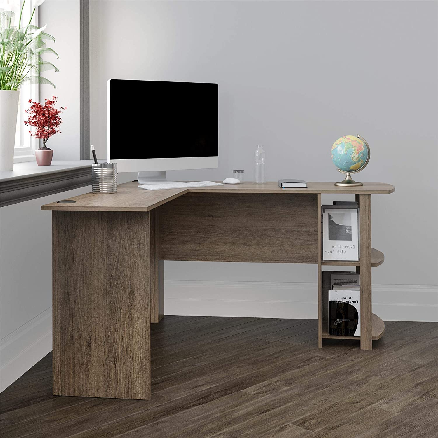 LShaped Desk with Bookshelves Wooden Computer Office Desk Writting