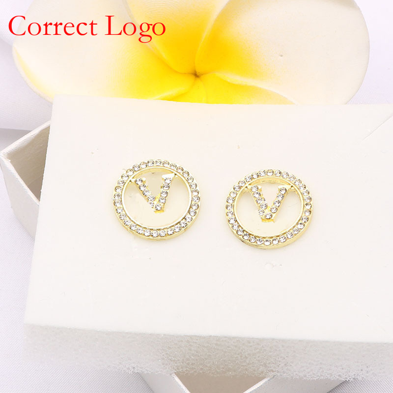 New Trendy Korean-Style Foreign Best-Selling V-Brand Fashionable Full-Diamond Round Top Quality Hollow Stud Earrings, Elegant_voghion.com
