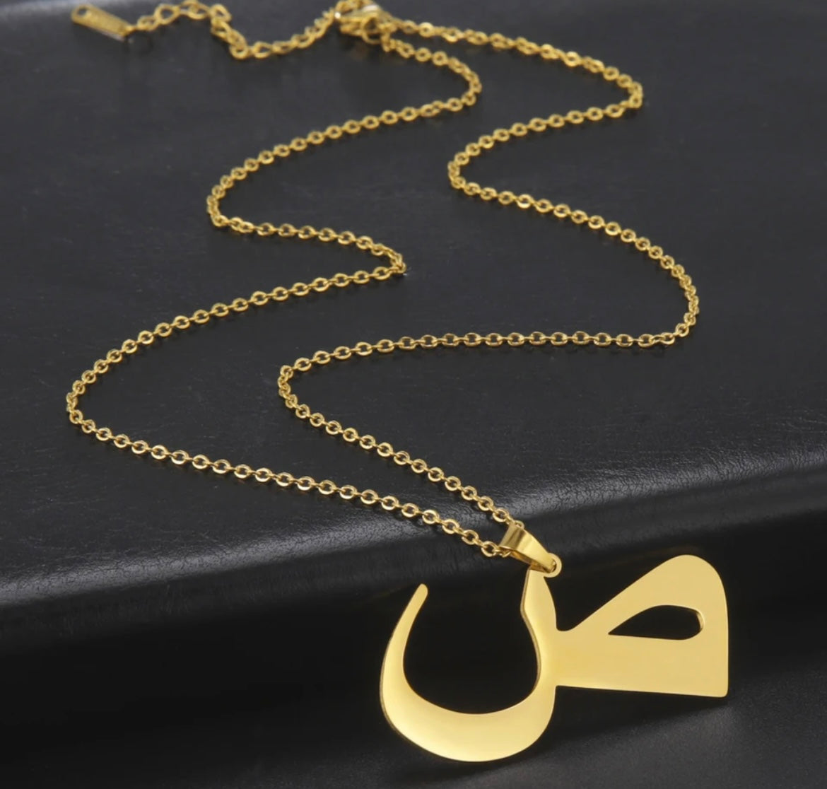 Arabic Initial Letter Name Pendant Necklace for Men & Women Trendy Jewelry with Pouch