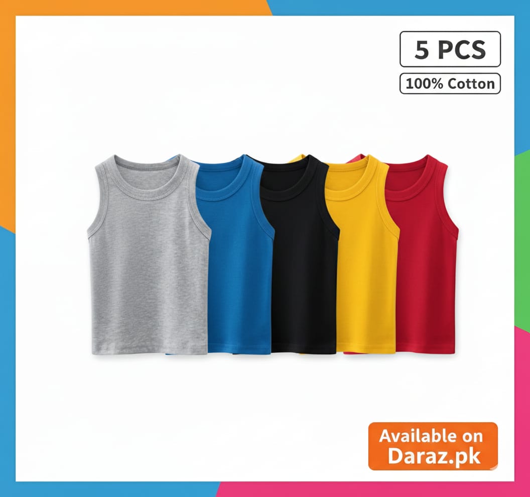 Pack of 5 - Summer Cotton Jersey Sando For Kids, Girls and Boys, Summer Cotton Tees Tank Top for Kids