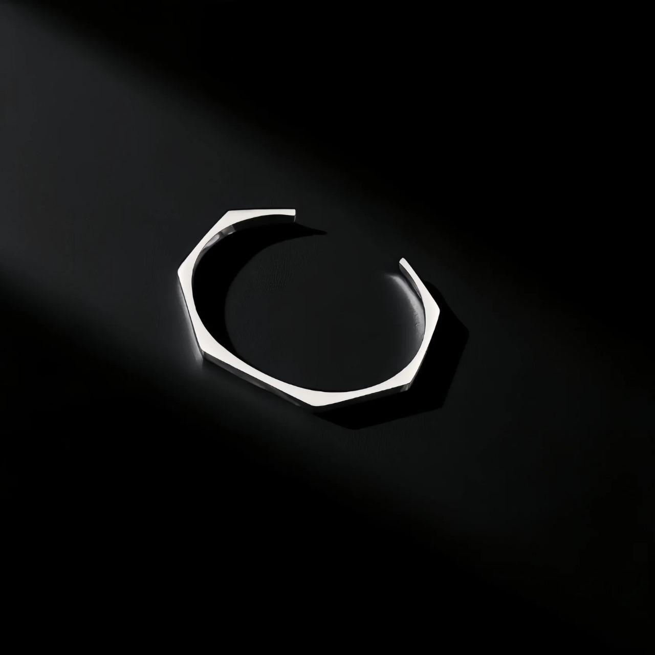Men’s Hex cuff – Stainless Steel Open Bangle, Minimalist Silver Wristband, Fashion Jewelry