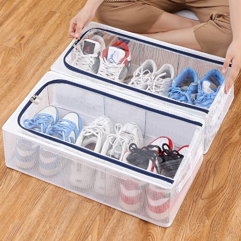 Under Bed Shoe Storage Box with Steel Frame – Large Foldable Transparent Shoe Organizer Bag for Men & Women – Clear Dustproof Shoe Cover with Handle for Heels, Boots, Sneakers – Space Saving Closet Storage Rack (60x30x15cm)
