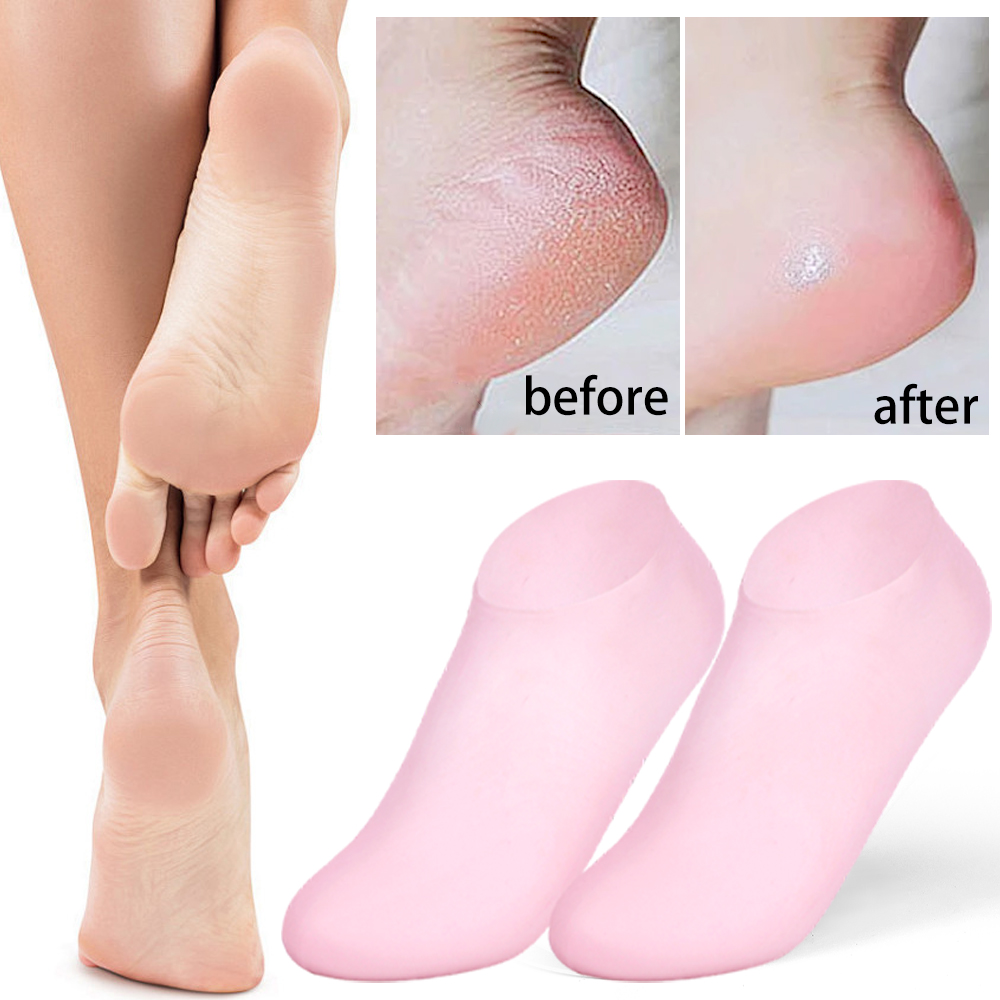 [Bundle Of 2] Moisturizing Socks Silicone Gel Heel Pad Socks Skin Color & Half Heel Pads