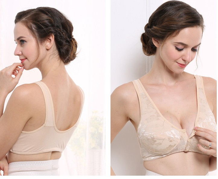 3 Button Front Opening Cotton Maternity Nursing Bra Breast Feeding Non Padded Cotton Material Wireless Front Closure Bra - Random Color