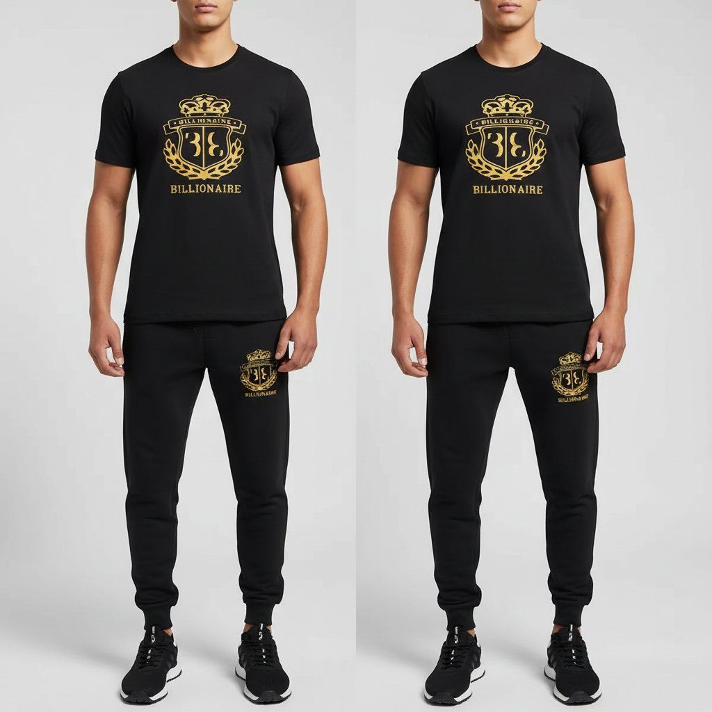 Black billionaire printed summer  for men new arrival tshirt + trouser gym wear  for boys