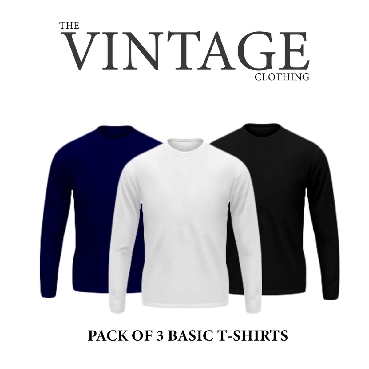 The Vintage Clothing pack of 3 basic premium full sleeves T shirt