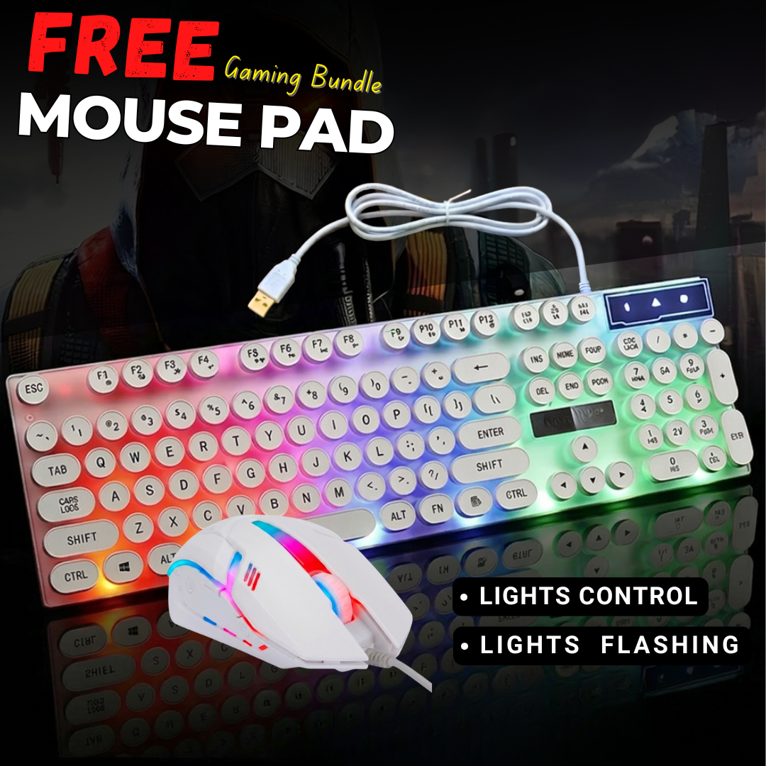 Panorama 3-in-1 RGB Gaming Keyboard & Mouse Combo Set – Mechanical Feel Wired Rainbow Backlit 104 Keys Keyboard with Gaming Mouse & Mouse Pad for PC/Laptop/Computer