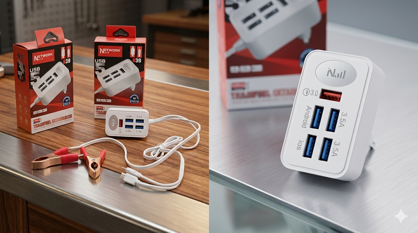 5 USB Smart Fast Charger with Android & Small Pin Cable | 3.9A Fast Charging Adapter | AC/DC Dual Charging | Multi Protection