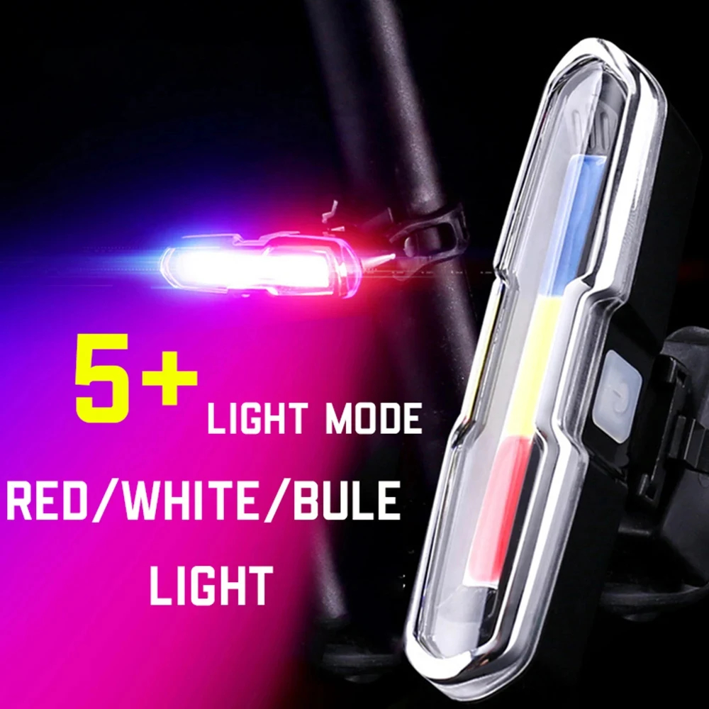 Ultra-Bright Smart Bike Tail Light with USB Rechargeable LED Cycling Safety Rear Lamp for Mountain Bikes - Red/Blue/White