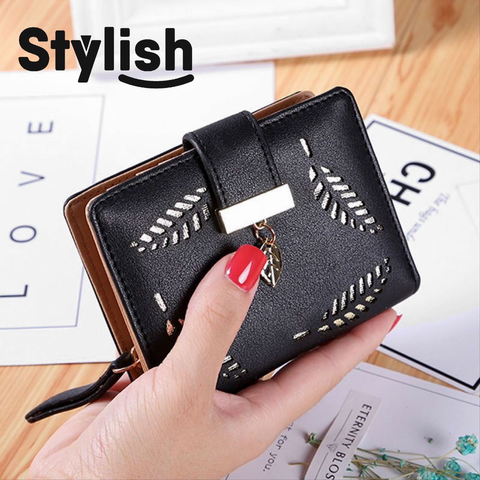 Stylish Short Hollow Leaf Ladies Wallet Fashion Trend PU Leather Wallet For Girls For Card Holders