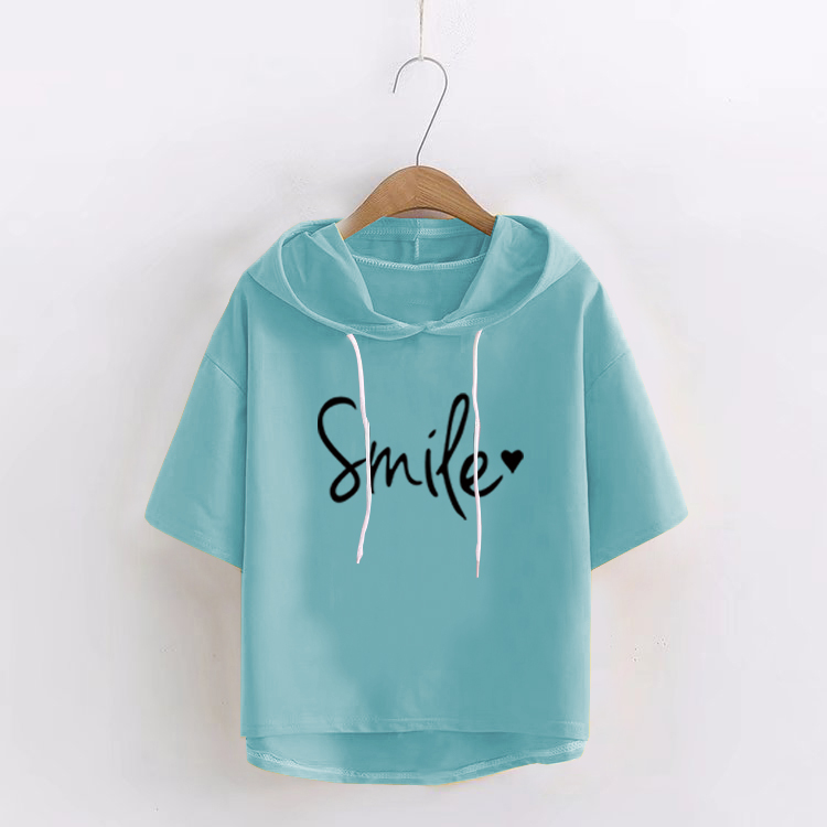 BestGO Hooded Sweater Women s Summer Thin Short Sleeve T Shirt Women s Letter Printed Short Sleeves Fashion Hooded T Shirt Hooded Sweater Jacket Women Daraz.pk