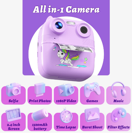 D8S CHILDRENS TIME FRONT/BACK REAR HD DIGITAL THERMAL PRINT CAMERA 1080P 48MP