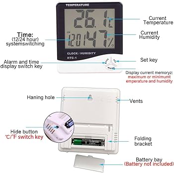HTC-1 Electronic Temperature Humidity Meter, For Medical Indoor Room LCD Digital Thermometer Hygrometer Weather Station Alarm Clock