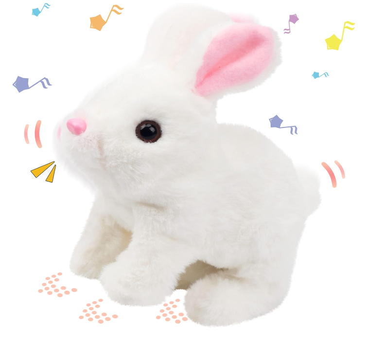 Electronic Plush Rabbit Toy Robot Bunny | Walking, Jumping, Running & Ear Shaking | Battery Operated Interactive Soft Bunny | Cute Electric Pet Toy for Kids Birthday Gifts