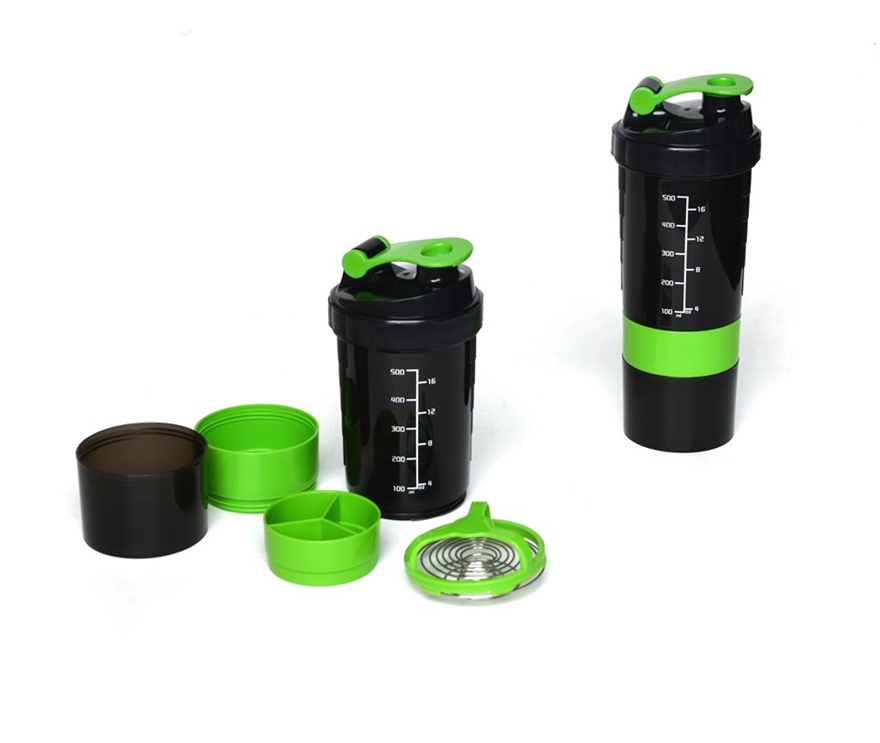 Spider Protein Shaker Bottles 3 in 1 with two storage Cups and Compartment