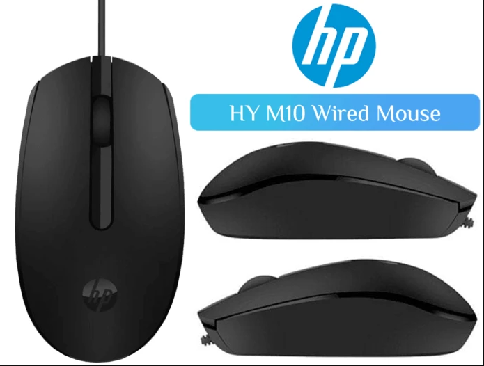 HP M10 Ergonomic Wired USB Mouse - High-Resolution Optical Sensor, Plug-and-Play, Black